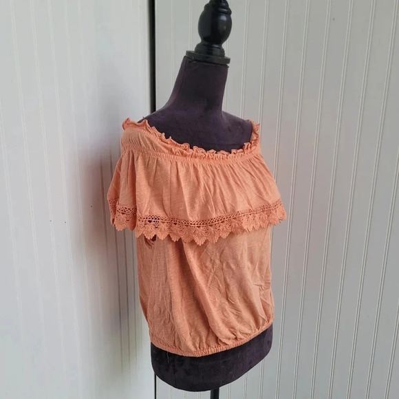 American Rag Cie Women Tank Top Blouse Off The Shoulder Lace Ruffle Orange Sz M - Picture 10 of 10